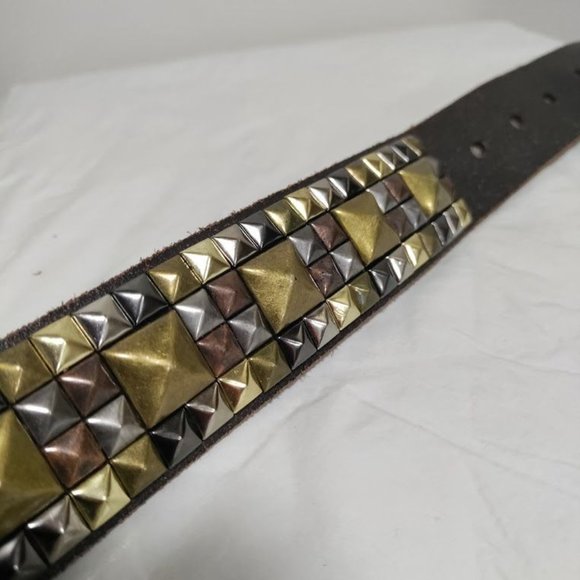 Studded Punk Y2K Brown Leather Jean Belt Rocker Goth Streetwear 90s XL U… - Picture 8 of 8